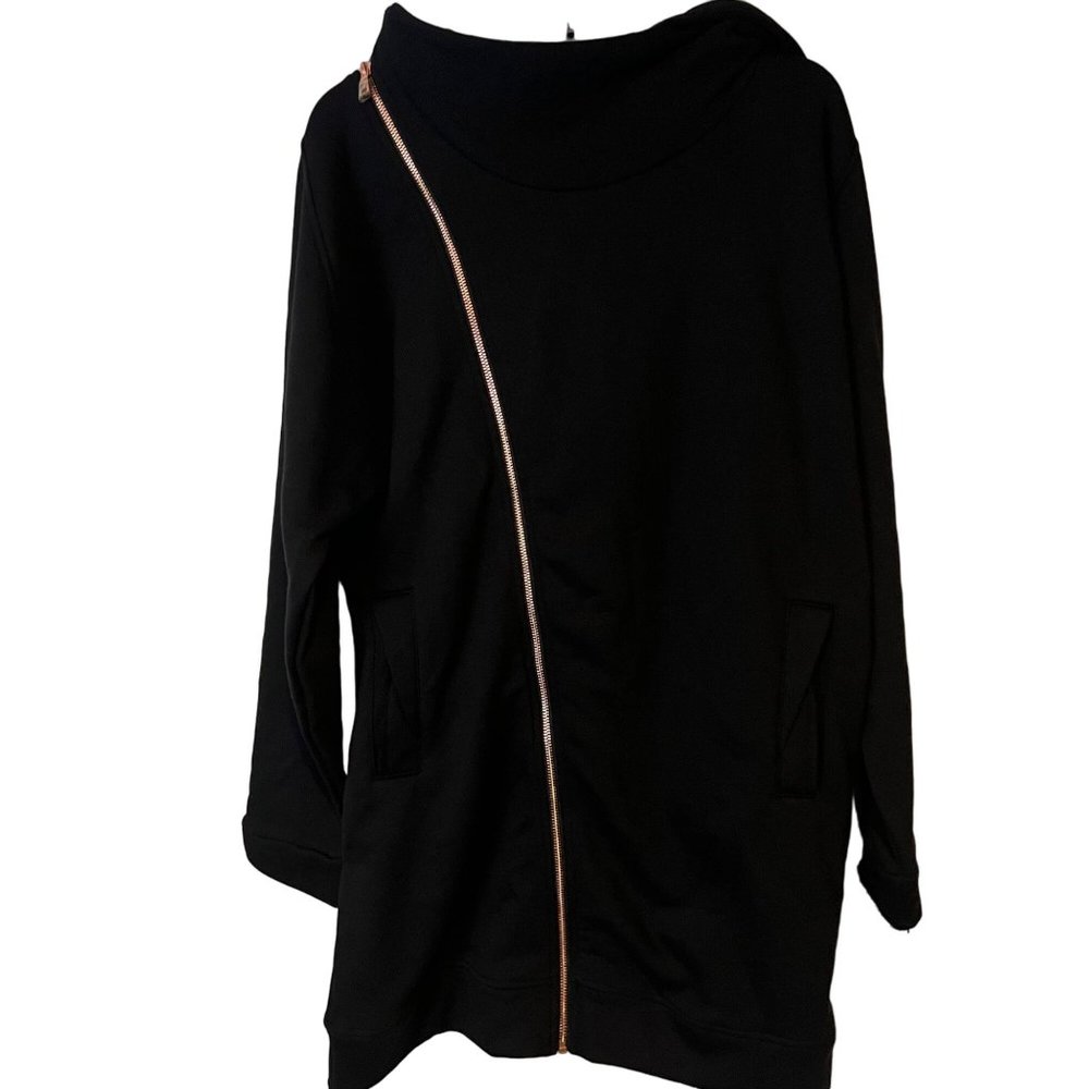 Lime & Vine Dita Diagonal Zip Jacket Womens Medium Hoodie Oversized Black NWOT